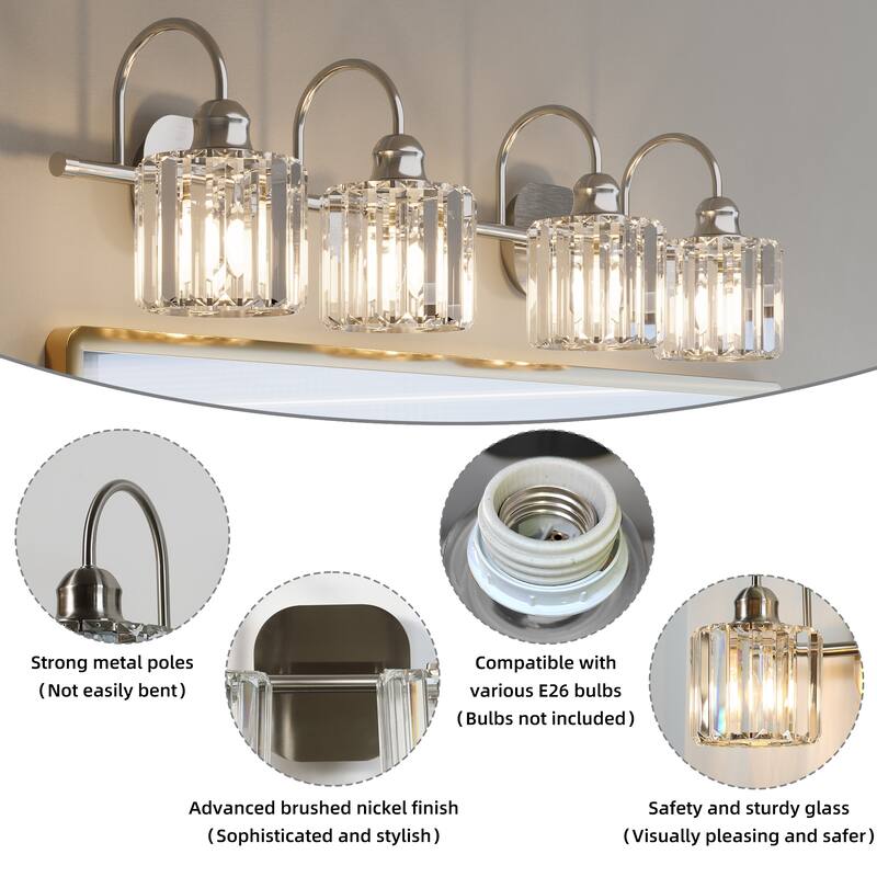 ExBrite Modern Rose Gold Dimmable Bathroom Crystal Vanity Lights
