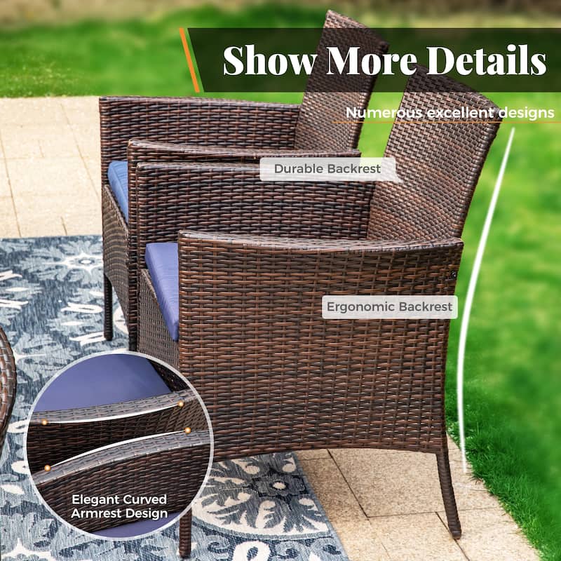 7/9 Patio Dining Set, Expendable Rectangular Outdoor Dining Table with Rattan Chairs