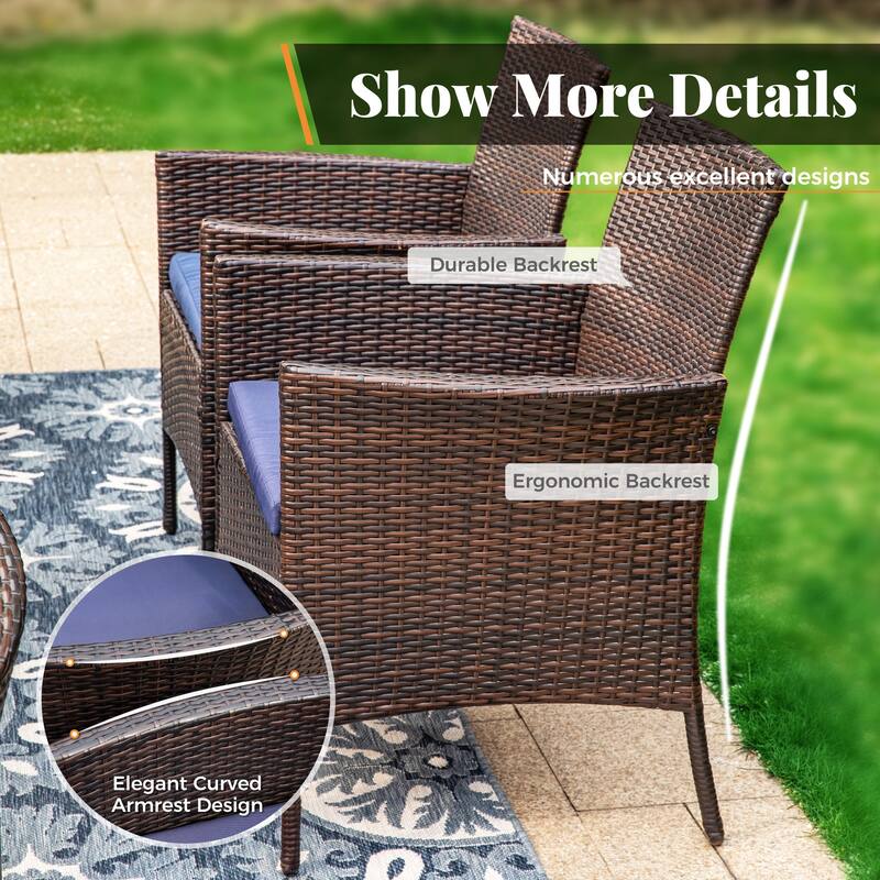 MAISON ARTS 9 Pieces Patio Dining Set, 60 Inch Square Metal Table and Rattan Dining Chairs