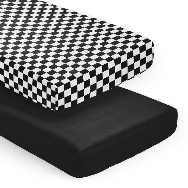 slide 2 of 6, Sweet Jojo Designs Black & White Gingham Checkered Plaid Boy, Girl, Unisex/Gender Neutral 2 Pack Fitted Crib Sheets -Solid Black