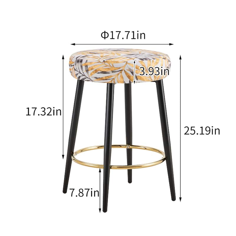 Counter Height Bar Stools Set of 2, PU Kitchen Stools Upholstered Dining Chair Stools 24 Inches Height with Golden Footrest