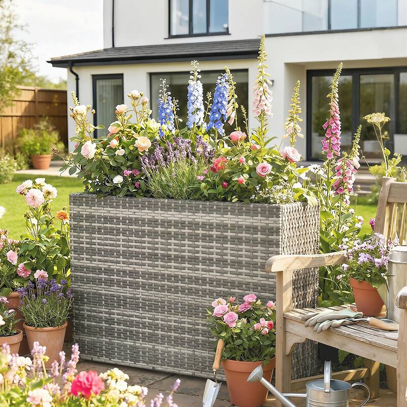 Outsunny Raised Garden Bed with Adjustable Foot Pads for Patio, Balcony, PE Rattan Wicker Planter