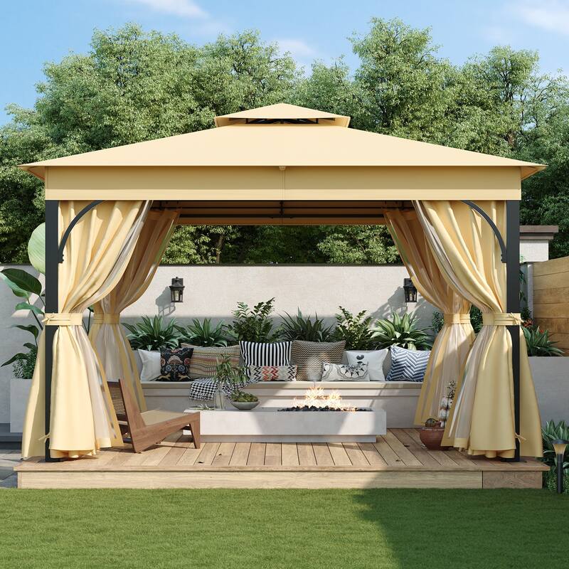 10x12 Gazebo with Privacy Screens - Double Roof, Mosquito Net, Weather-Resistant Canopy for Patio & Lawn