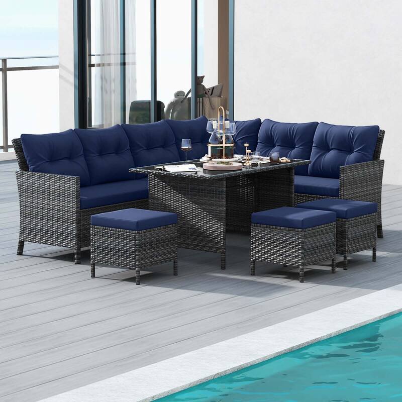 Costway 7 PCS Patio Dining Furniture Set PE Rattan Sectional Sofa Set - See Details