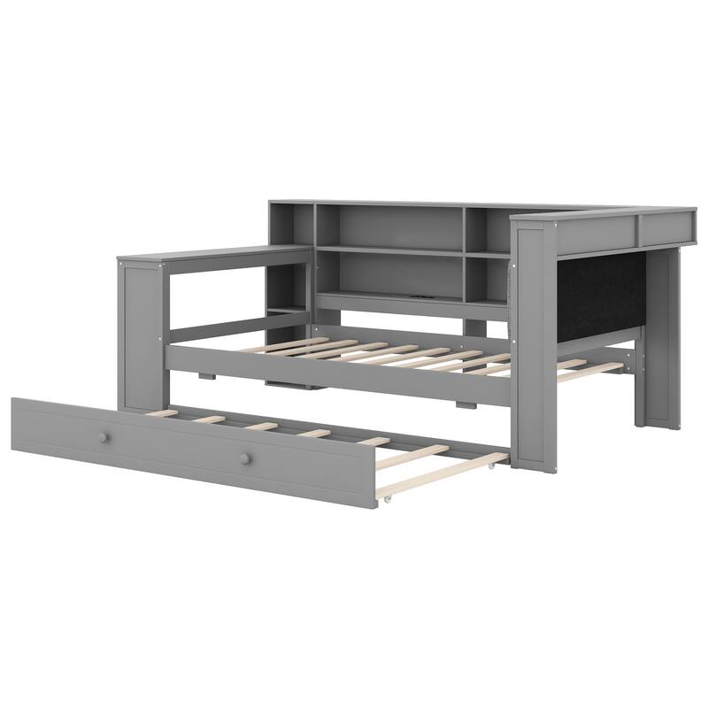 Daybed Bed with Trundle, Storage Shelves, Charging Station, & LED Light by Harper&Bright Designs