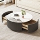 preview thumbnail 3 of 24, Modern Round Movable Coffee Table with Casters, 2 Drawers,Marble Pattern Sintered Stone Top Grey