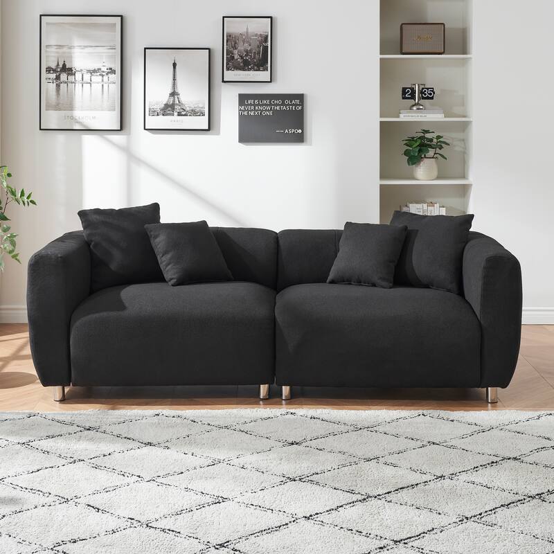 89" 3-Seater Sofa - Modern Living Room Couch with Solid Wood Frame, Metal Legs & 4 Pillows - Black