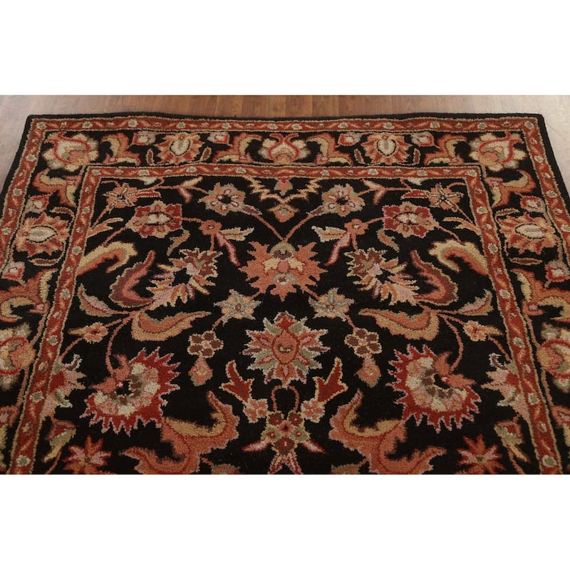 Black Floral Agra Oriental Wool Area Rug Hand-tufted Foyer Carpet - 5'2" x 7'10"