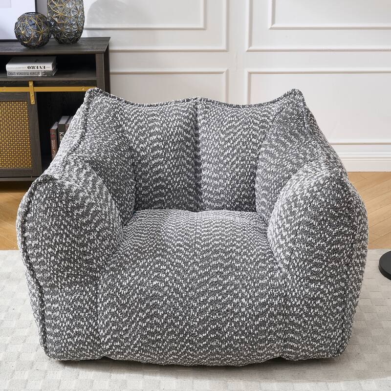 Chenille Square Bean Bag Chair, High Resilience Foam Lounge Chair, Cozy Aldult Lazy Sofa with Curved Armrests and Backrest - Grey