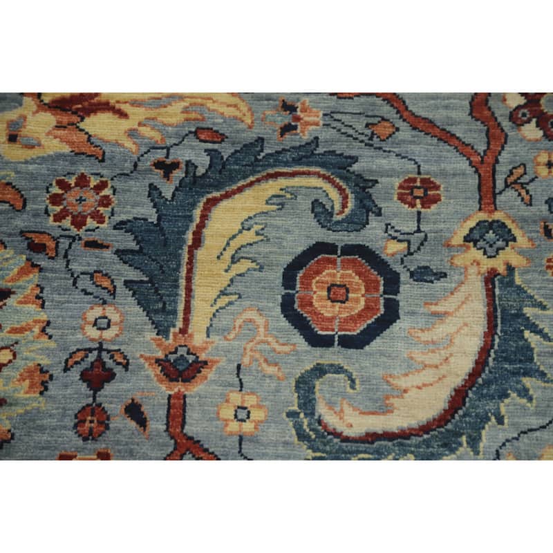 Hand Knotted Traditional Wool Blue Geometric Area Rug - 12' 1'' X 9' 3''
