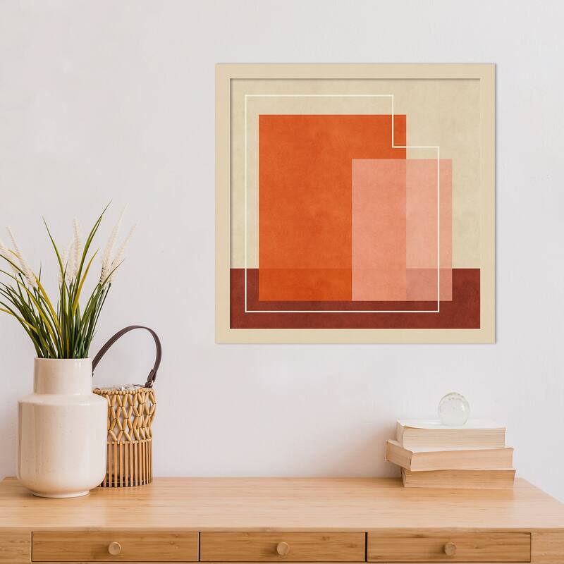 Red Squares by Sarah Leonard Wood Framed Wall Art Print