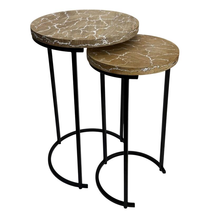 Electra Round Nesting Accent Table Set - Mango Wood Table With Lightning Vein Design Furniture