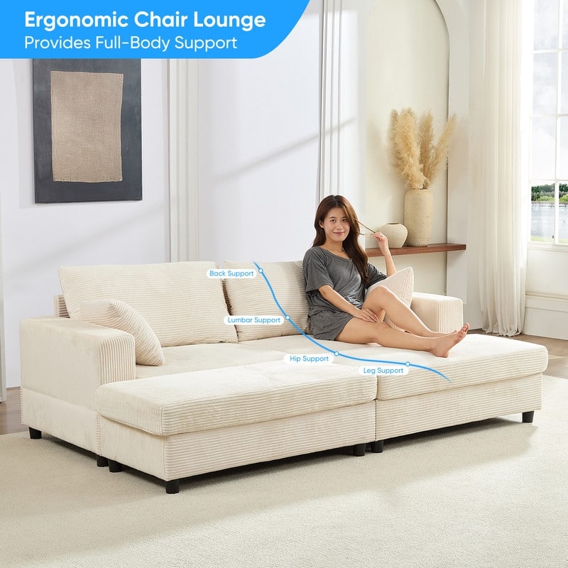 Mixoy Corduroy Chaise Lounge Deep Seat Sleeper Sofa Chair with Storage Ottoman,Upholstered 1-Seater/Loveseat Sofa Couch