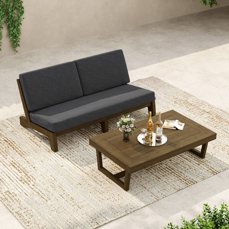 3-Seat Outdoor Sofa Set with Solid Wood Coffee Table, Weather-Resistant Cushions