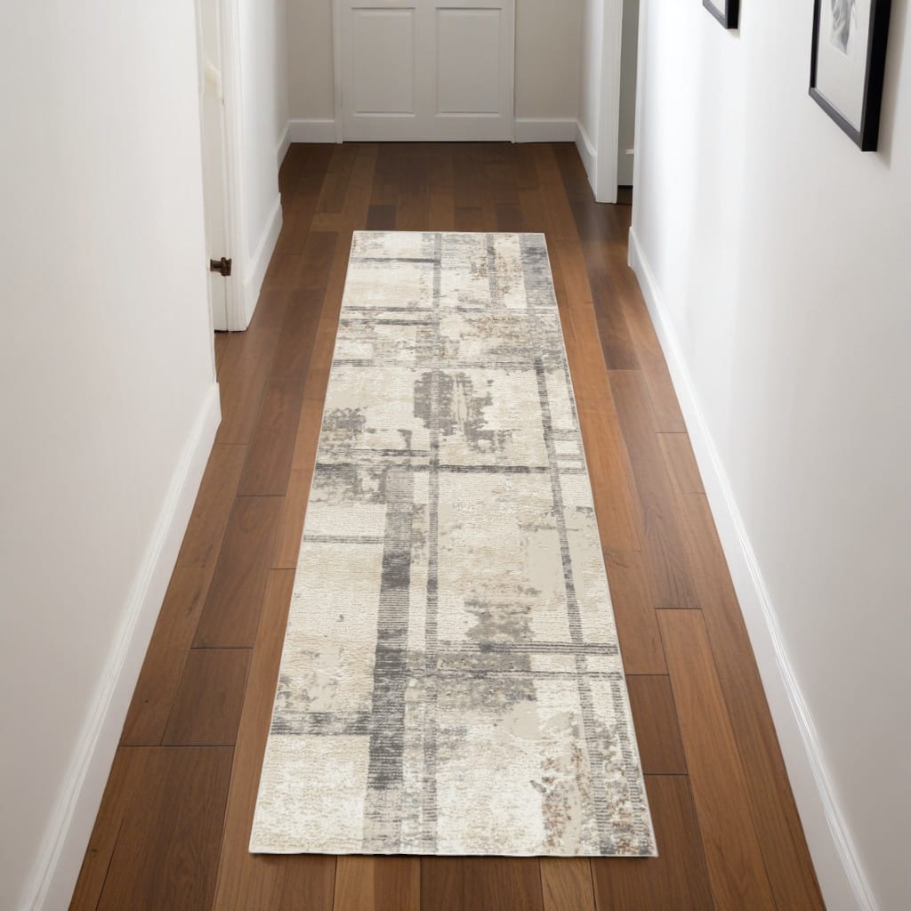 Power Loomed Abstract Modern Non Skid Stain Resistant Area Rug - 90' X '26' X '0.5