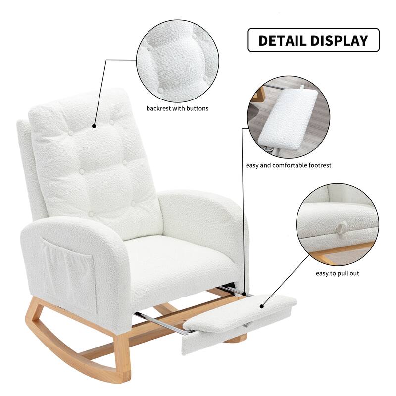 Comfortable Rocking Chair with High Backrest and Armrests, Ideal for Relaxing in Bedroom or Living Room.