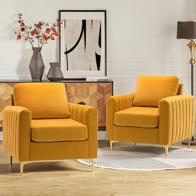 Ganymedes Contemporary Velvet Accent Arm Chair with Golden Legs Set Of 2 by HULALA HOME