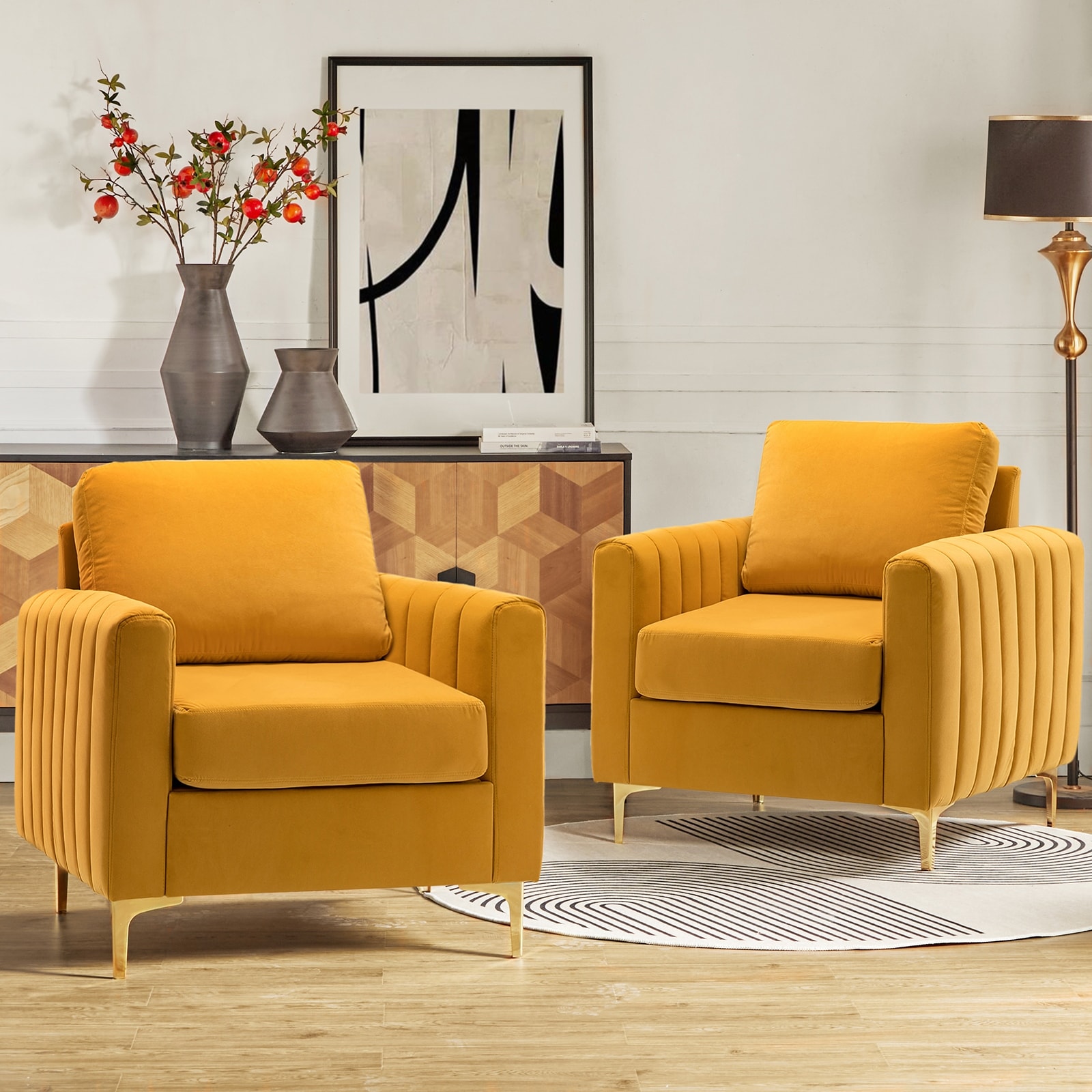 HULALA HOME Ganymedes Modern Velvet Accent Arm Chair with Golden Legs and Removable Cushion