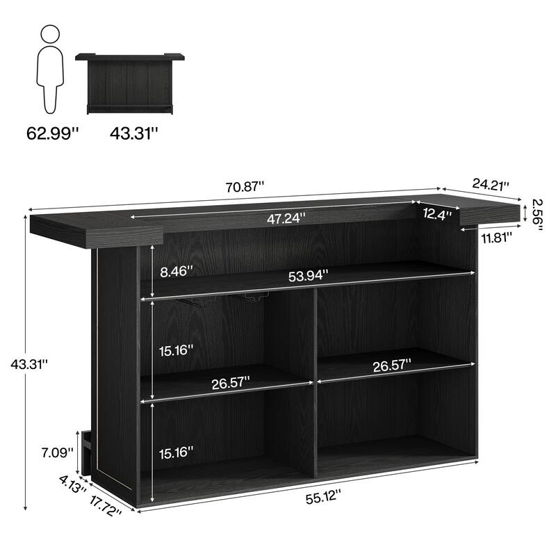 70.9-Inch 4-Tier Bar Table, Large Wooden Home Bar Unit