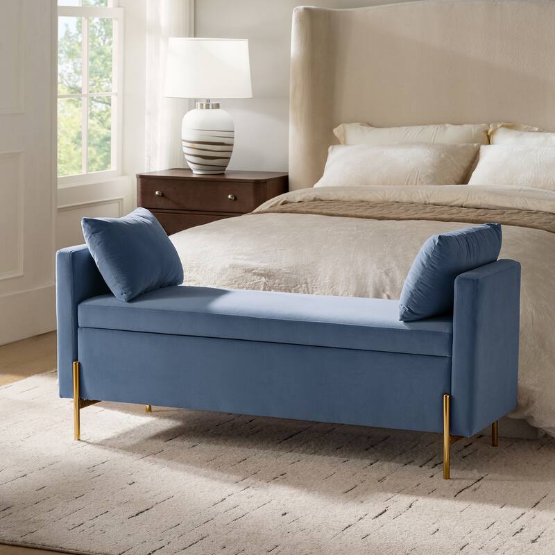 Angelus Modern 56''W Upholstered Flip Top Storage Bench withTwo Pillows and Arms by HULALA HOME