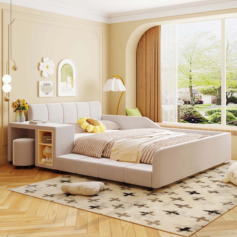 Full Size Upholstered Grounded Bed - Beige