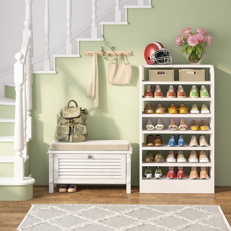 Modern Shoe Rack for Entryway, 8-Tier Tall Shoe Shelf, Wooden Shoe Storage Cabinet - 25.59” L x 11.81” W x 47.24” H
