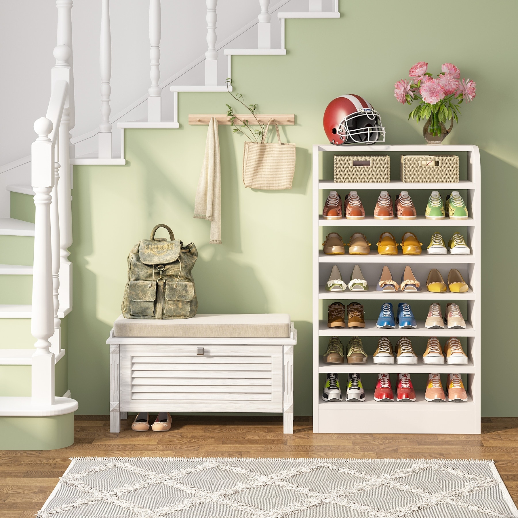 5-Tier Shoe Cabinet with Open Shelves and Hooks, Modern Shoe Organizer for Entryway  Hallway Bedroom Small Space - On Sale - Bed Bath & Beyond - 37783648
