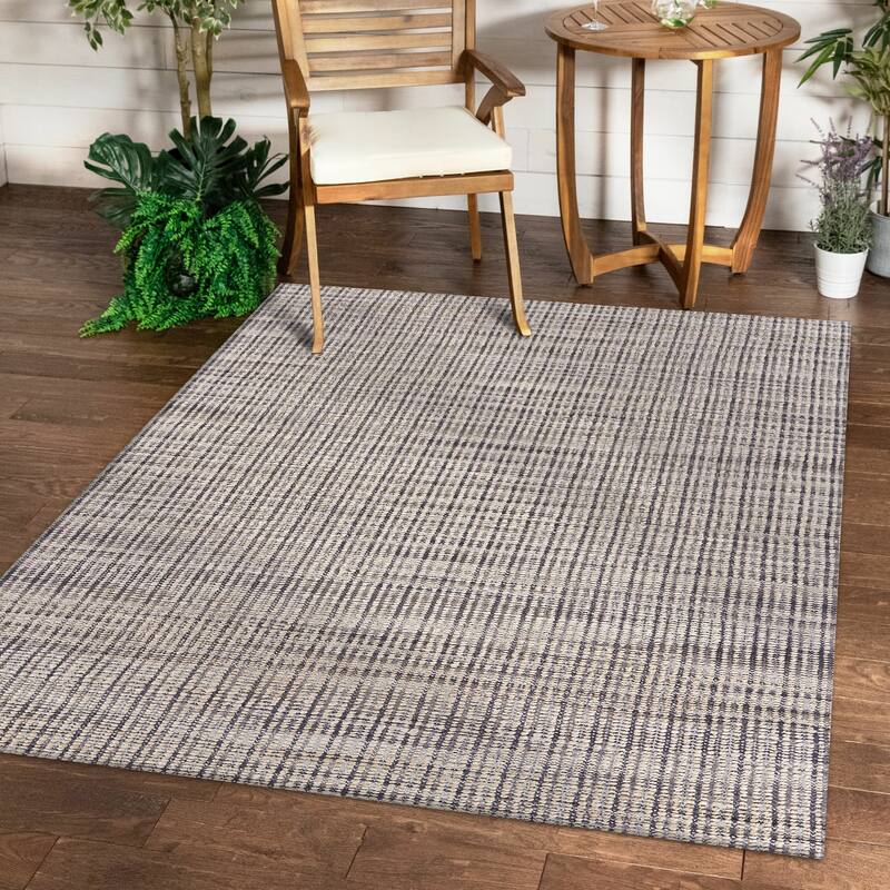 Violet Farmhouse Checkered Hand-Woven Jute Indoor Area Rug by Sevita