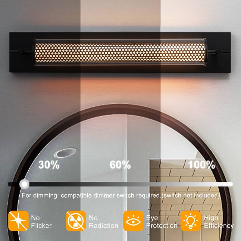 Modern Black LED Vanity Light Cylinder Glass Shades Dimmable Bathroom