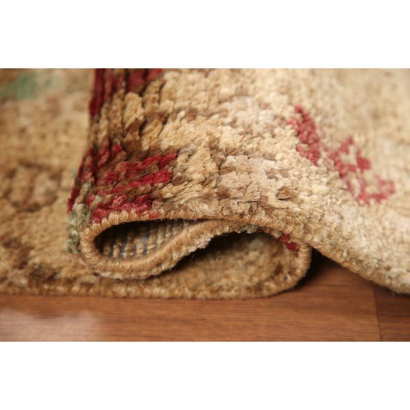 Hand Knotted Oriental Jute Carpet Modern Abstract Yellow & Gold Moroccan Area Rug - 3' 0'' X 2' 0''