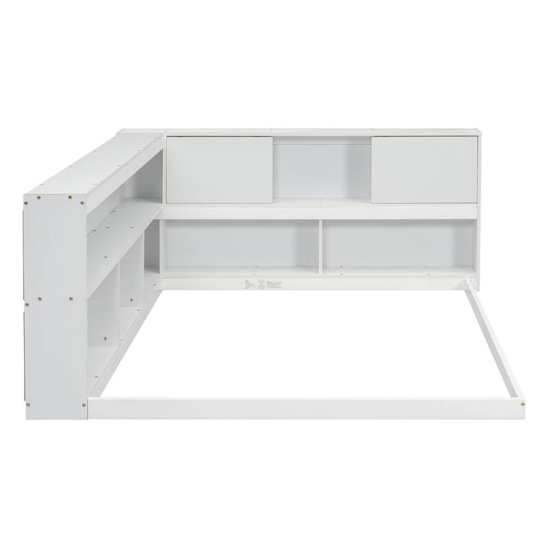 Full-floor bed with L-shaped Bookcases without slats