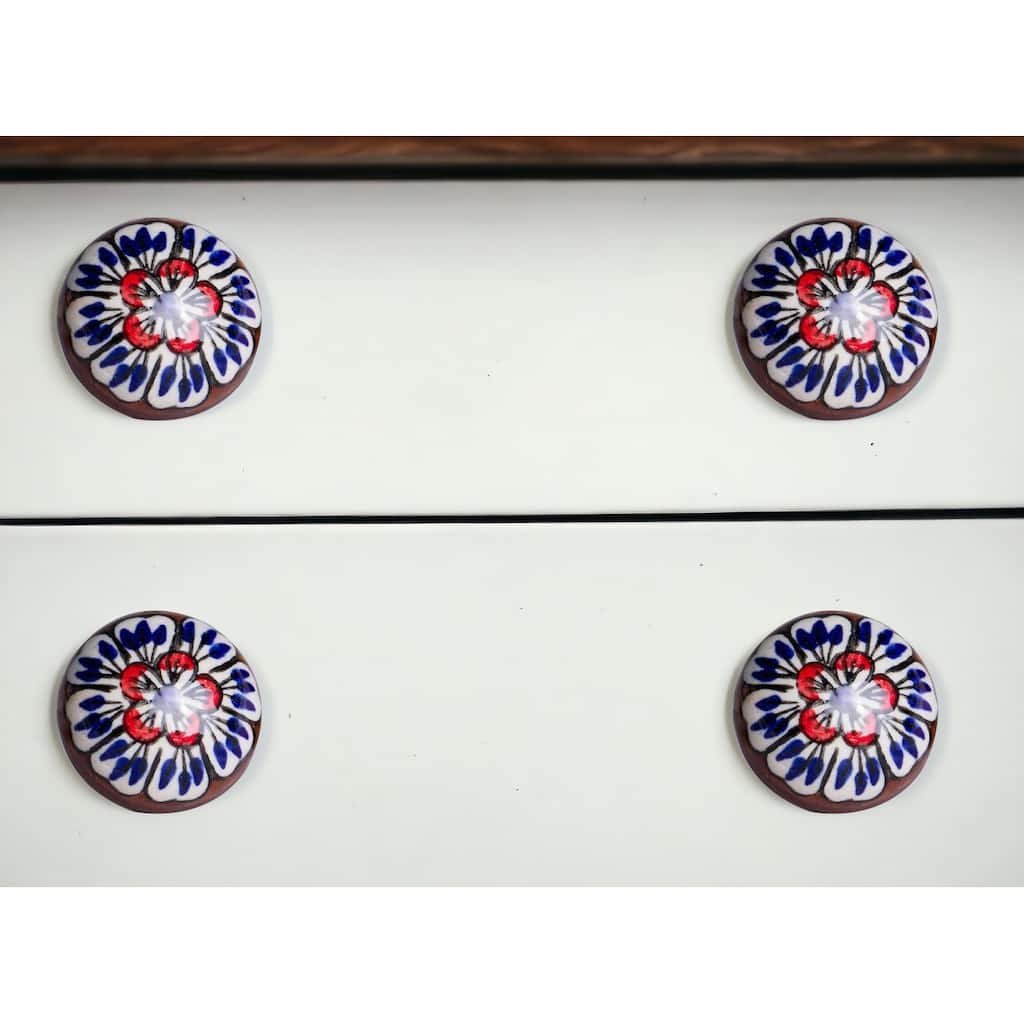 HomeRoots Set of Eight Blue And White Floral Ceramic Drawer Pull Knobs - 1.5" x 1.5" x 1.5"