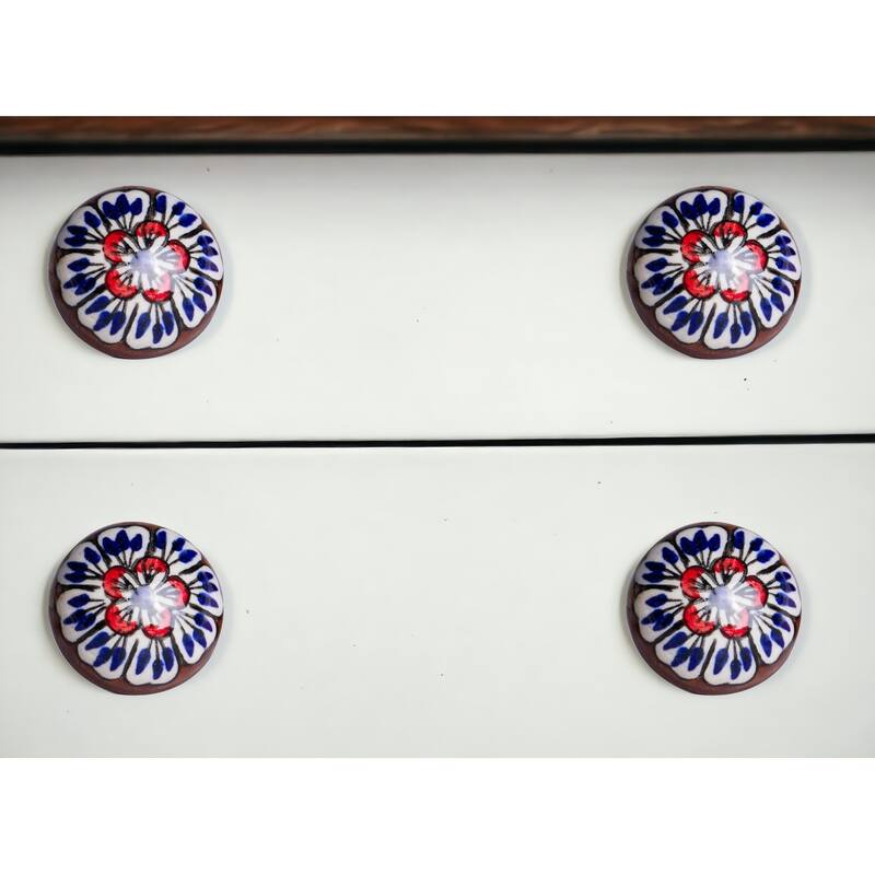 HomeRoots Set of Twelve Blue And White Floral Ceramic Drawer Pull Knobs - 1.5" x 1.5" x 1.5" - 1.5" x 1.5" x 1.5"