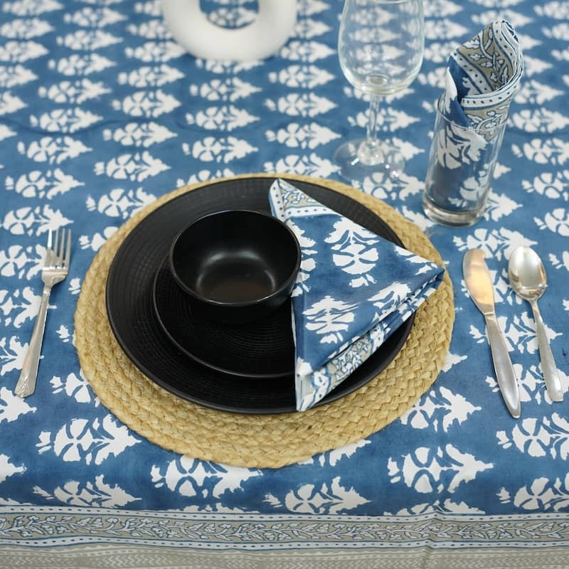 Fabdivine Handmade Block Print Cotton Table Cover Farmhouse Dining Kitchen Decor Gift