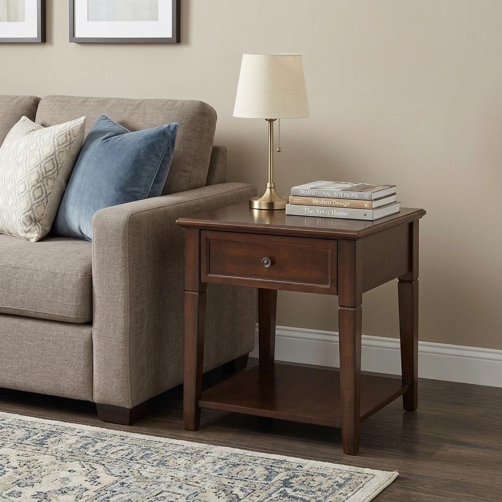 HomeRoots 24" Walnut Manufactured Wood Rectangular End Table With Drawer And Shelf - 22.00 in. x 24.00 in. x 24.00 in.