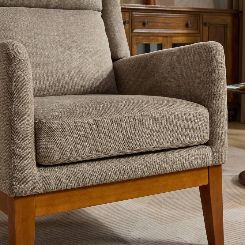 Modern High Back Accent Chair for Living Room, Upholstered Reading Armchair with Wood Legs, Single Club Chair Sofa for Lounge