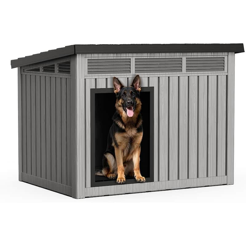 Weatherproof Indoor Outdoor Dog House, Raise Base with Drainage Grooves,42inch - grey