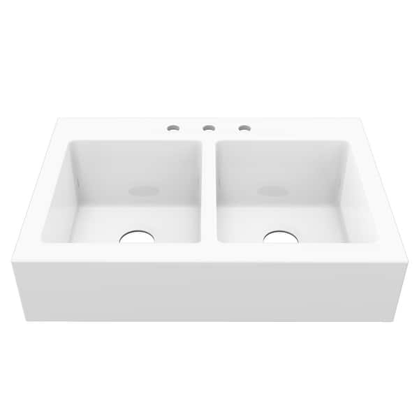 Parker QuickFit Drop-in Farmhouse Fireclay 33.85 in. 3-Hole ...