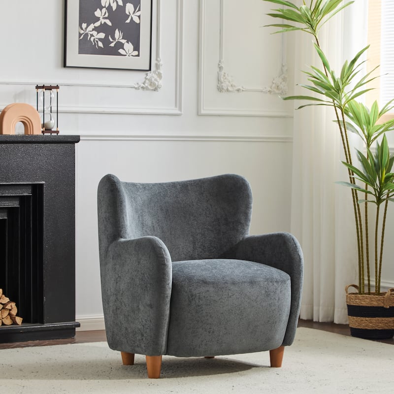 Bacho Fabric Wingback Accent Chair by Christopher Knight Home - Castlerock Grey + Teak