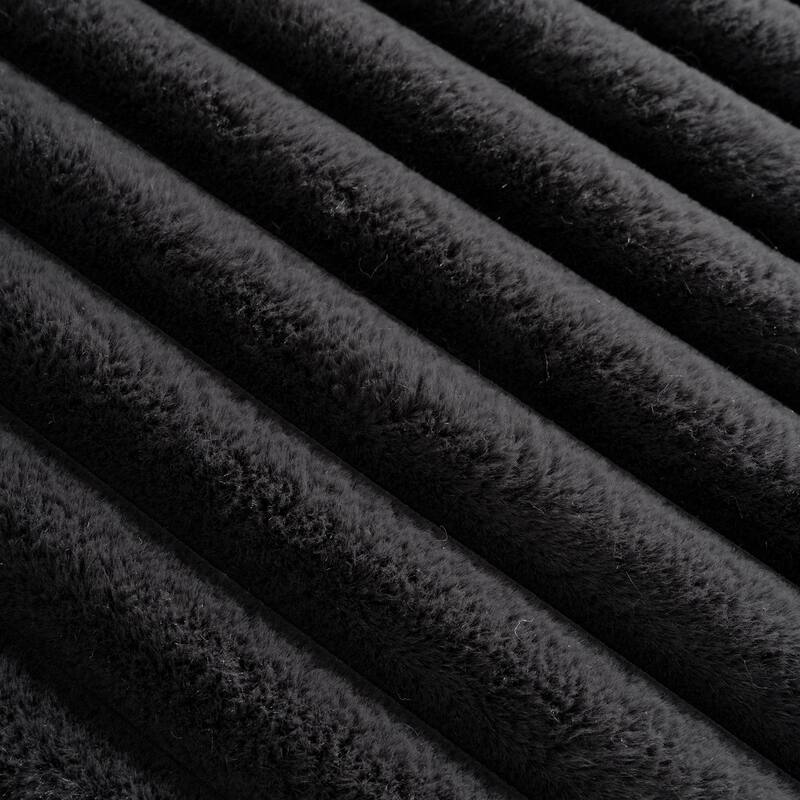 110" Black Faux Fur Sectional Sofa for Living Room, 2 Throw Pillows