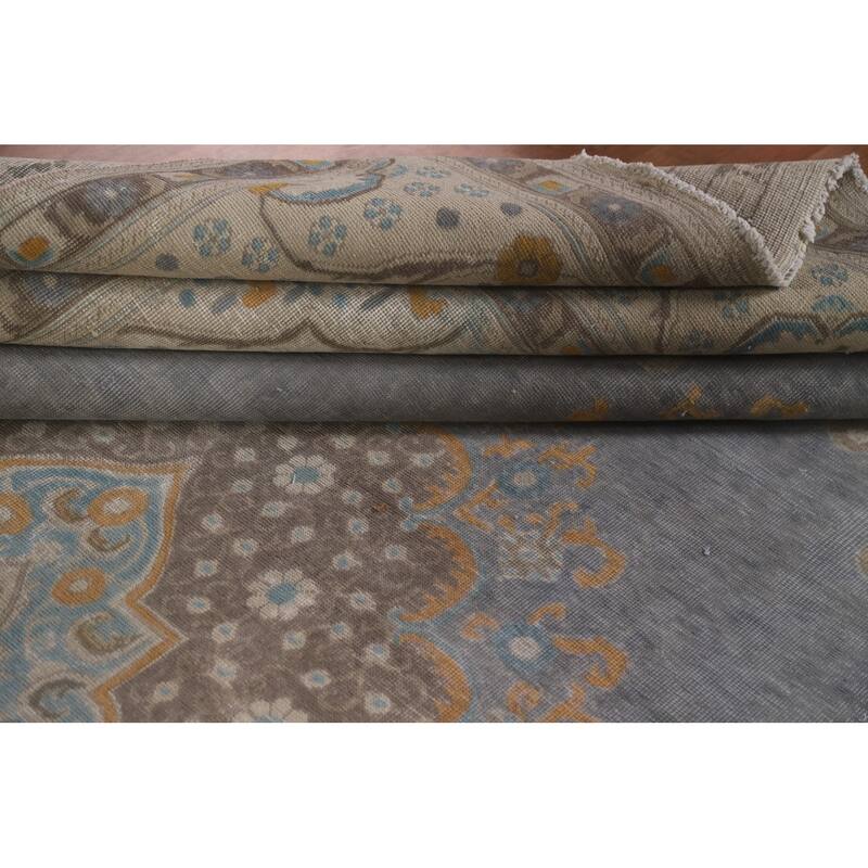 Hand Knotted Oriental 100% Wool Carpet Traditional Medallion Greys & Charcoal Tabriz Area Rug - 12' 8'' X 9' 6''