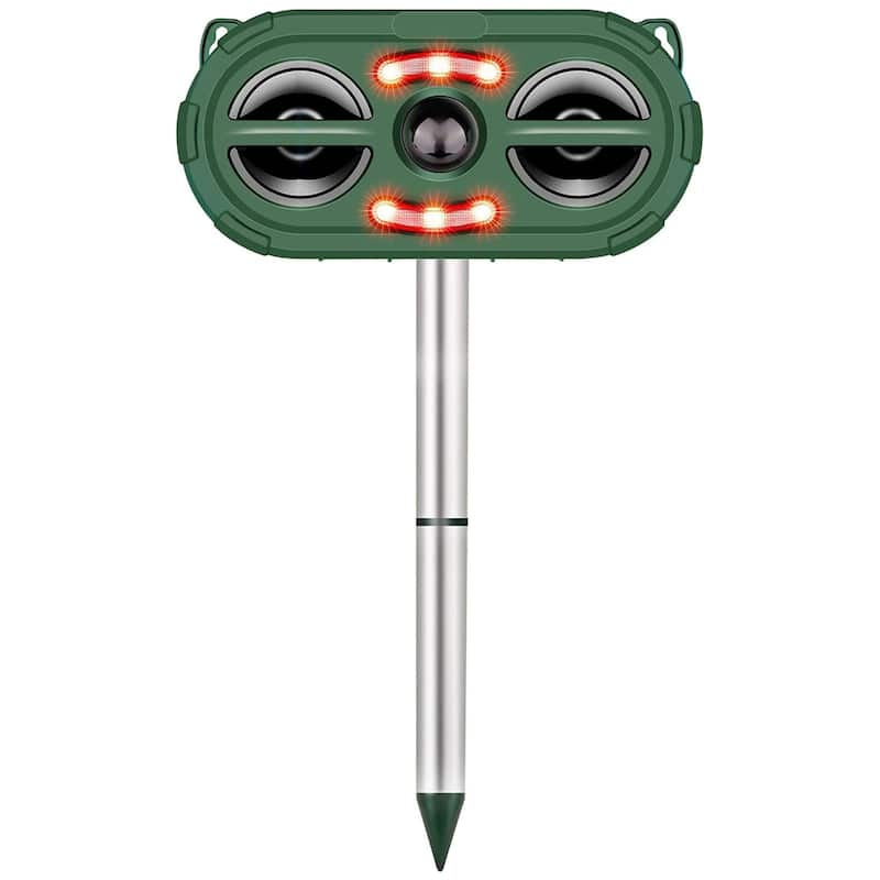 Solar-Powered Ultrasonic Animal Repeller with Motion Sensor & USB - Green