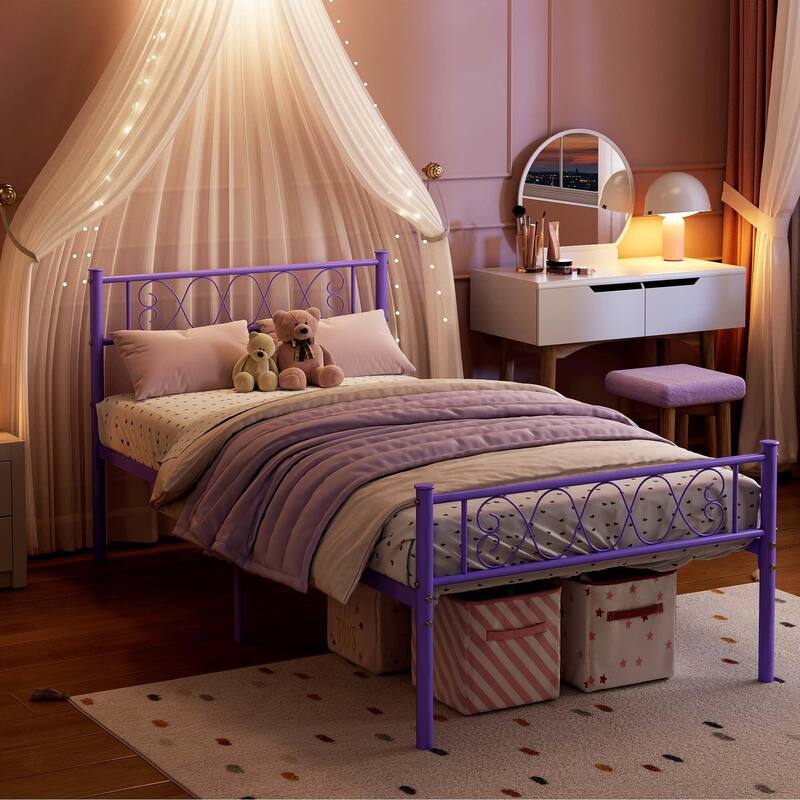 Bed Frame with Headboard and Footboard for Girls and Boys