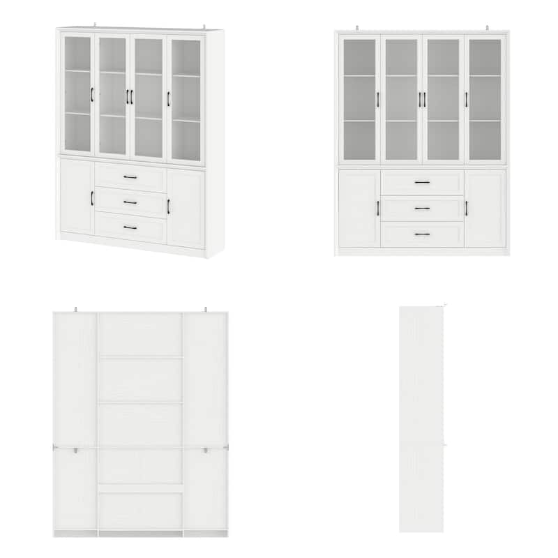 Pantry Cabinet Sideboard with Tempered Glass Doors & Drawers White/Brown