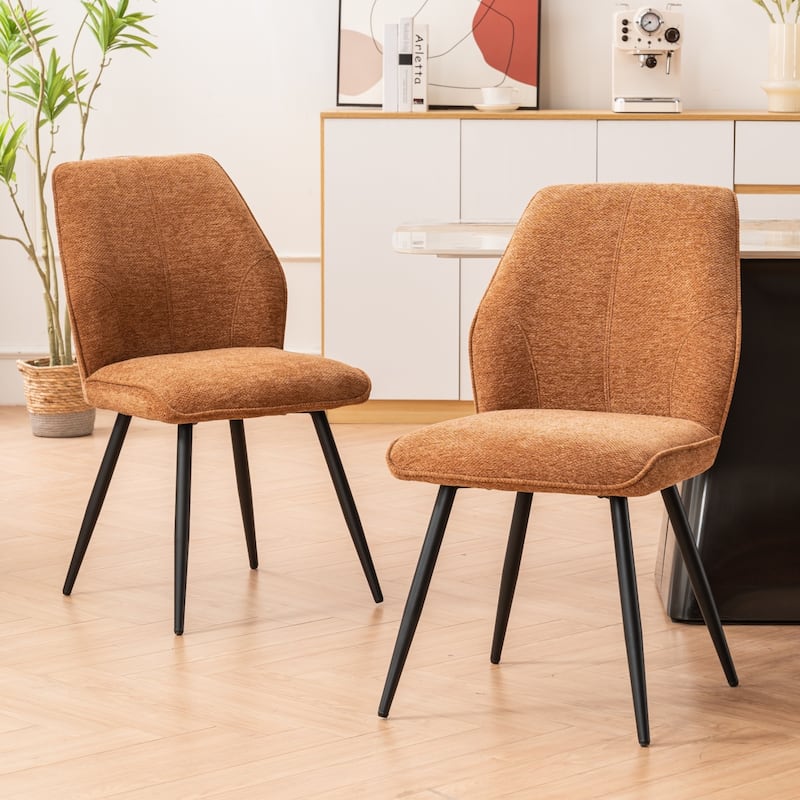 Set of 2 Modern Dining Chairs, Armless Upholstered Side Chairs - Caramel