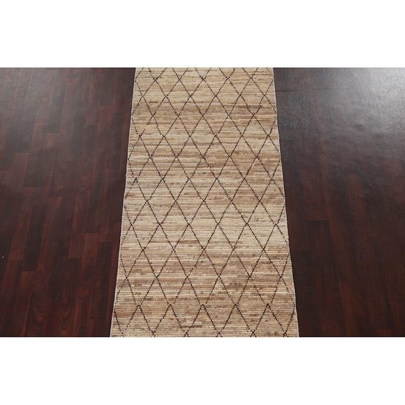 Trellis Moroccan Oriental Hallway Runner Rug Hand-knotted Wool Carpet - 3'3" x 10'1"
