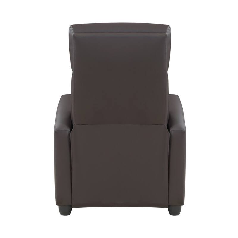 Jiana 35 Inch Push Back Recliner Chair, Brown Faux Leather, Solid Wood