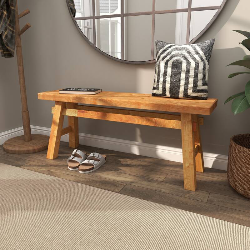 Brown Reclaimed Wood Handmade Distressed Bench with High Trestle Legs