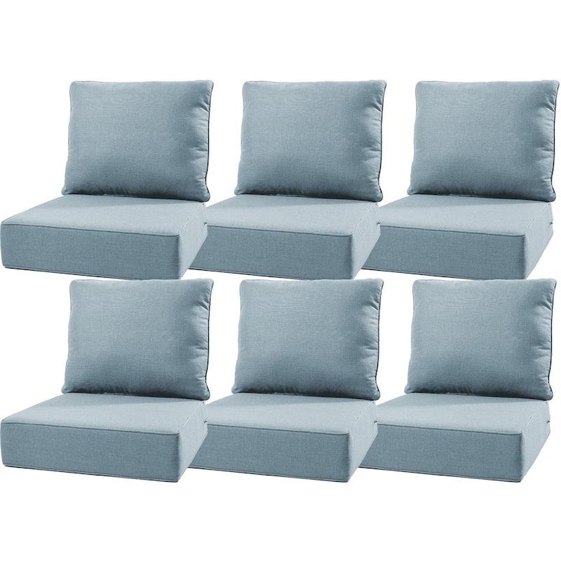 Luxury 6" Outdoor Cushions for Patio Furniture, 24x24x6 Cushion Set, Fade Resistant Replacement Cushions with Removable Cover - Baby Blue - 6 Set