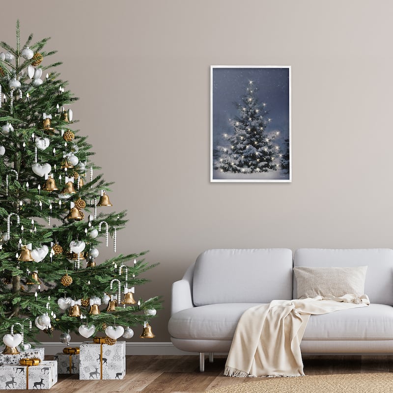 Stupell Snowy Nighttime Christmas Tree Framed Giclee Art Design By Lori Deiter